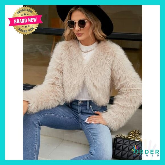 Cropped Faux Fur Jacket Chic Y2K Winter Cardigan Open Front Fleece - Picture 6 of 8